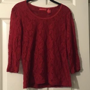 Women’s red half sleeve lace rose red blouse